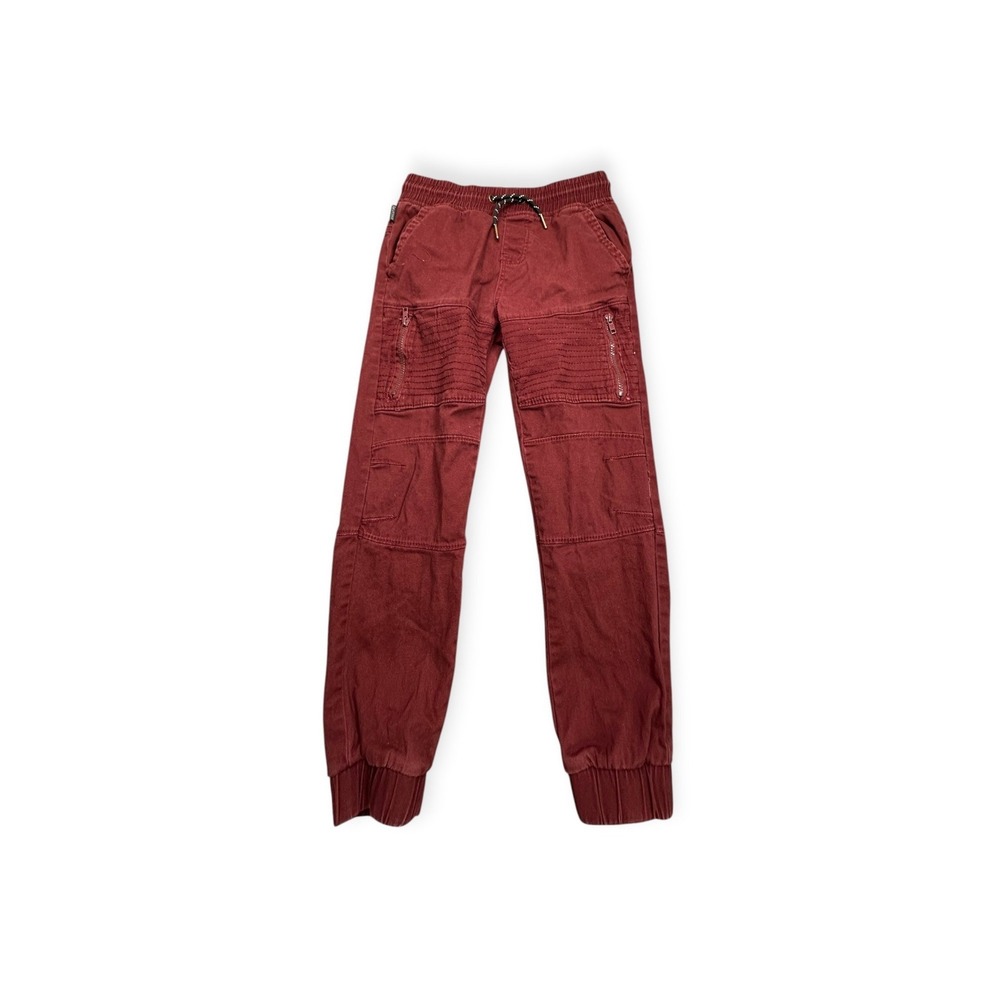 Ring of Fire Jogger Pants Boys Size S Burgundy Moto Biker Zipper Pockets RB0010B